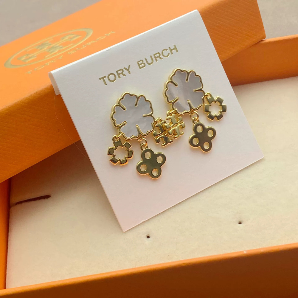 Tory Burch Style Gear Earrings Gold Metal Punk